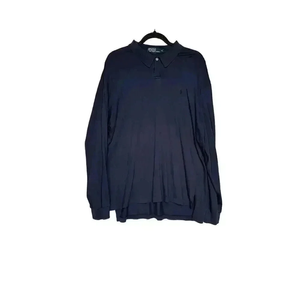 Polo By Ralph Lauren Mens Polo Shirt Size XL Navy Blue One Button Cotton Logo